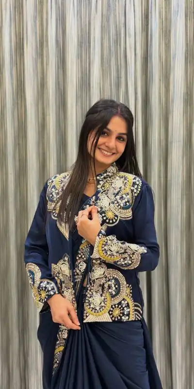 BE 433 Peacock Blue Color French Crape Saree with Embroidery Work. Best Price ₹2099. Delivery 4-6 Working Days. Shop now. | Sarees, Bollywood Sarees, Creative Sarees, Designer Sarees, Embroidered Sarees, Ethnic Saree, Modern Digital sarees, Party Wear Sarees