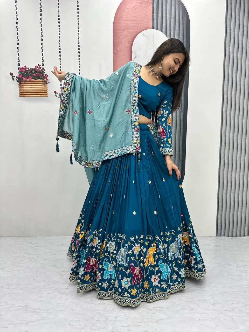 PC 545 Peacock Blue Vichitra Silk Lehenga Choli with Lace Border & Lace Work. Special Price ₹3249. Delivery 4-6 Working Days. Shop now. | Lehenga, Bollywood Lehenga, Creative Lehenga, Designer Lehenga, Embroidered Lehenga, Party Wear Lehenga