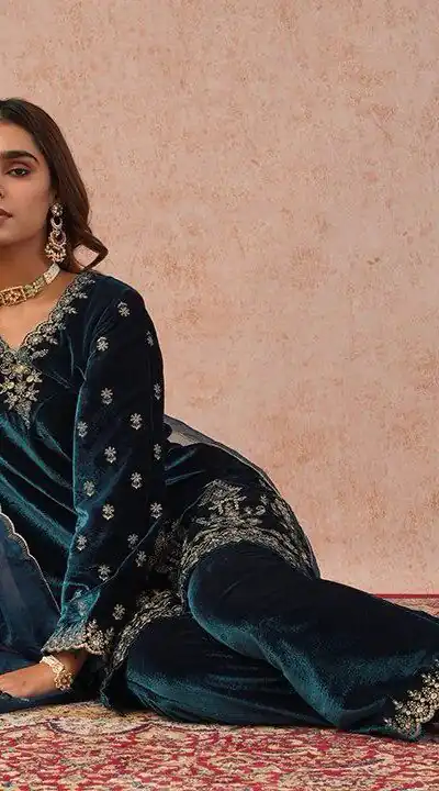 KD 1547 Peacock Blue Viscose Velvet Salwar Suit with Designer Work. Special Price ₹2099. Delivery 4-6 Working Days. Shop now. | Jump Suits, Tops & Bottoms, Track Suits, Trendy Wear, Salwar suit, Designer Suits, Casual Suits, Creative suits, Palazzo Suits, Party Wear Suits, Patiala Suits, Straight Suits