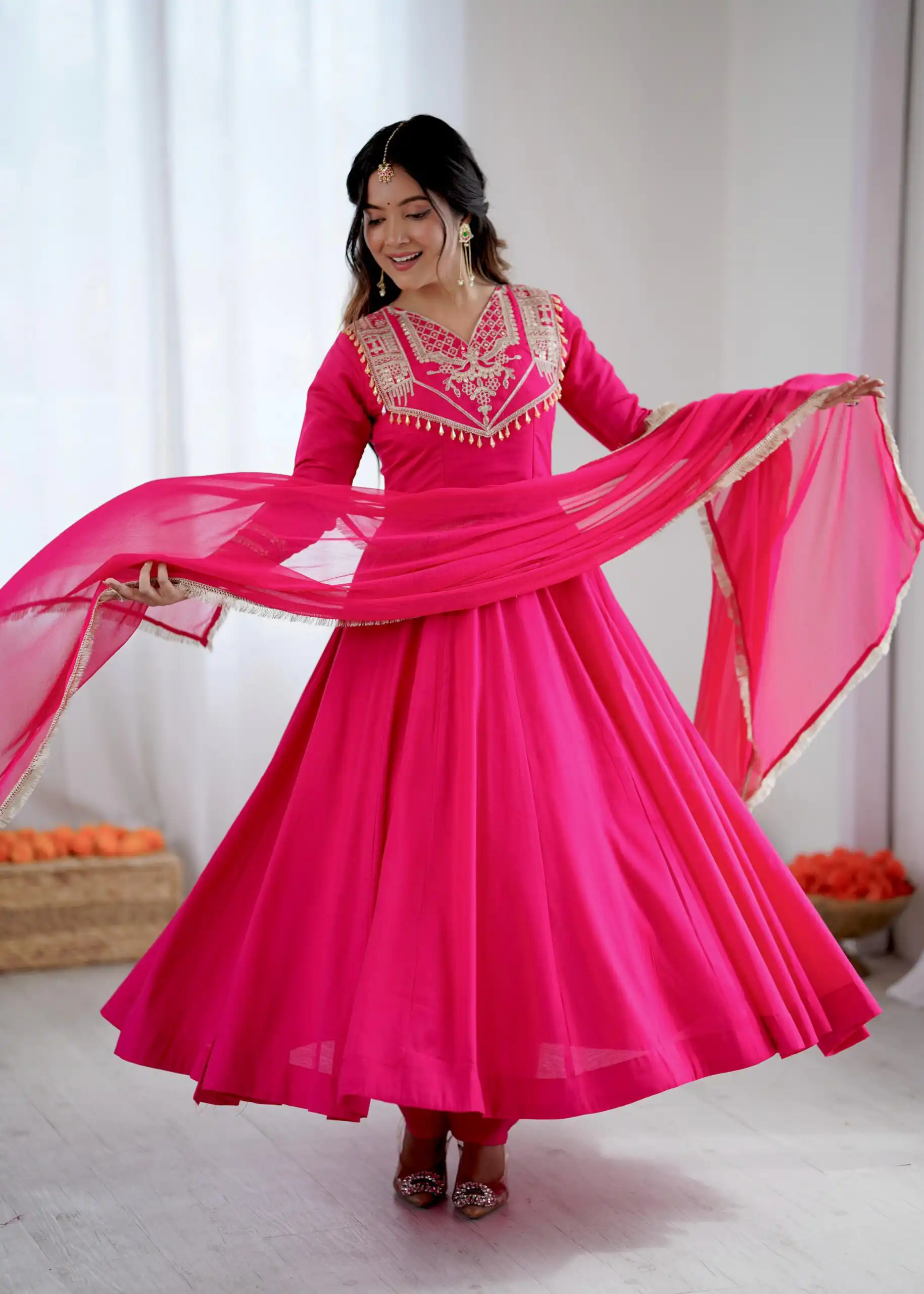 ZSR 3149 Pink Roman silk Gown Perfect for Wedding, Party, Sangeet, Haldi, Lohri – . Introductory Price ₹2099. Delivery 4-6 Working Days. Shop now. | Gowns, Bollywood Gowns, Creative Gowns, Designer Gowns, Embroidered Gowns, Party Wear Gowns