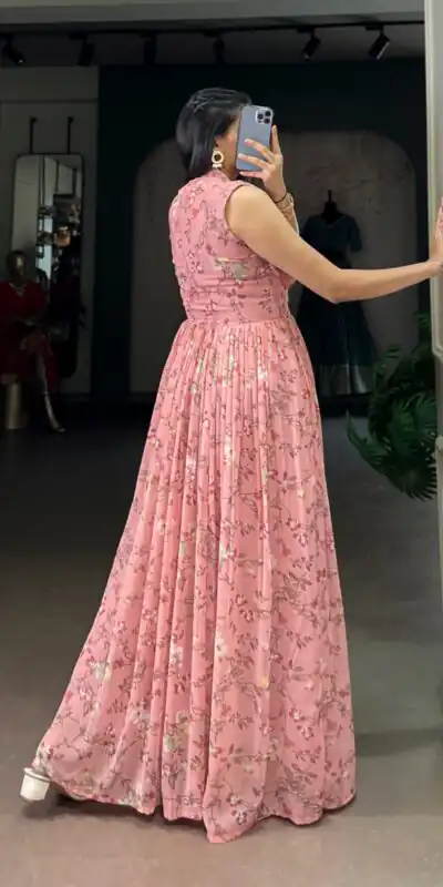 YNF 5200 Pink Color Weightless Marbal Gown with Designer Work. Available at ₹1649 only. Delivery 4-6 Working Days. Shop now. | Gowns, Bollywood Gowns, Creative Gowns, Designer Gowns, Embroidered Gowns, Party Wear Gowns