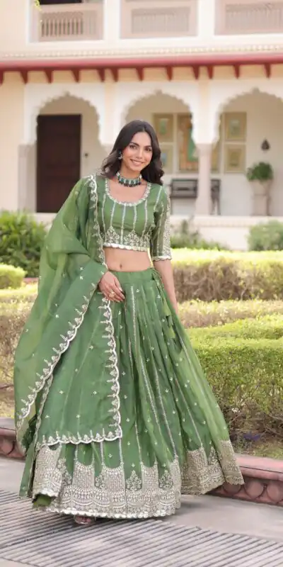 KA 5056 Pista Gold Crush Lehenga Choli with Embroidery Work & Zari Work. Best Price ₹2599. Delivery 4-6 Working Days. Shop now. | Lehenga, Bollywood Lehenga, Creative Lehenga, Designer Lehenga, Embroidered Lehenga, Party Wear Lehenga