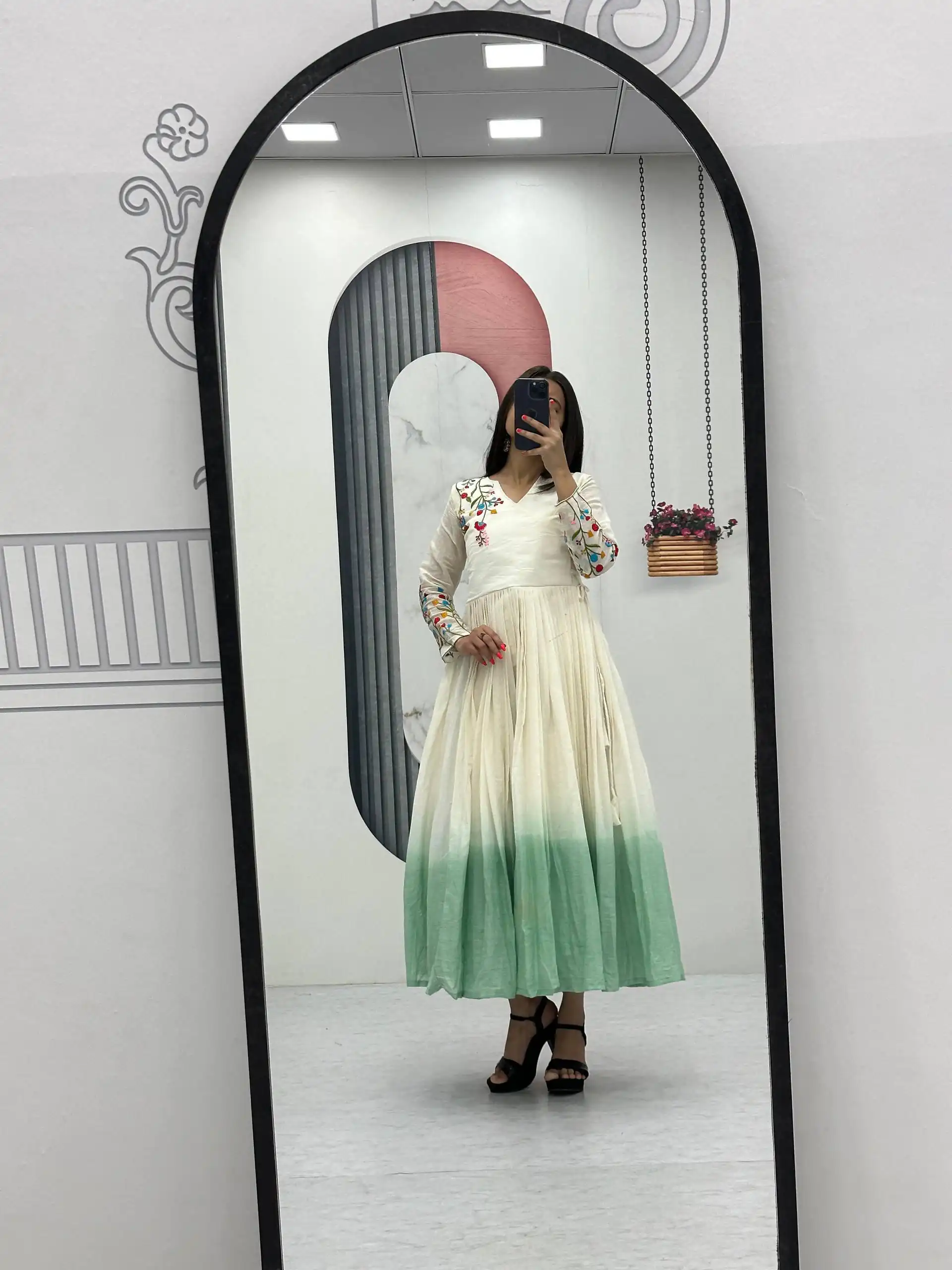 PC 526 Pista Soft Cotton Gown with Embroidery Work. Wedding, Party, Festive, Events, Best Price ₹1749. Delivery 4-6 Working Days. Shop now. | Gowns, Bollywood Gowns, Creative Gowns, Designer Gowns, Embroidered Gowns, Party Wear Gowns