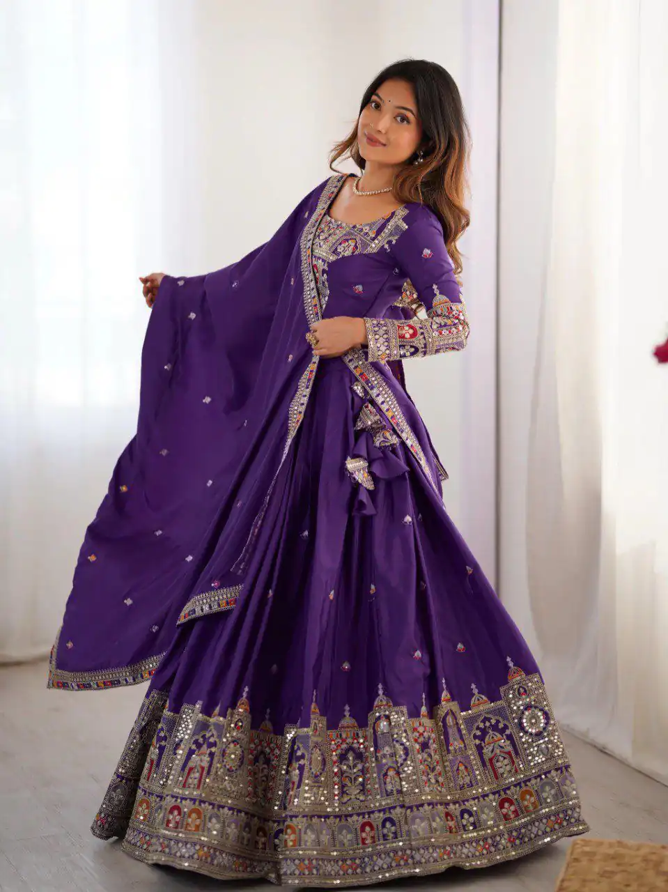 MF TAJ 1003 Purple in Color Chinon Silk Embroidery Work Lehenga Choli . Get it for ₹1949. Delivery 4-6 Working Days. Shop now. | Lehenga, Bollywood Lehenga, Creative Lehenga, Designer Lehenga, Embroidered Lehenga, Party Wear Lehenga