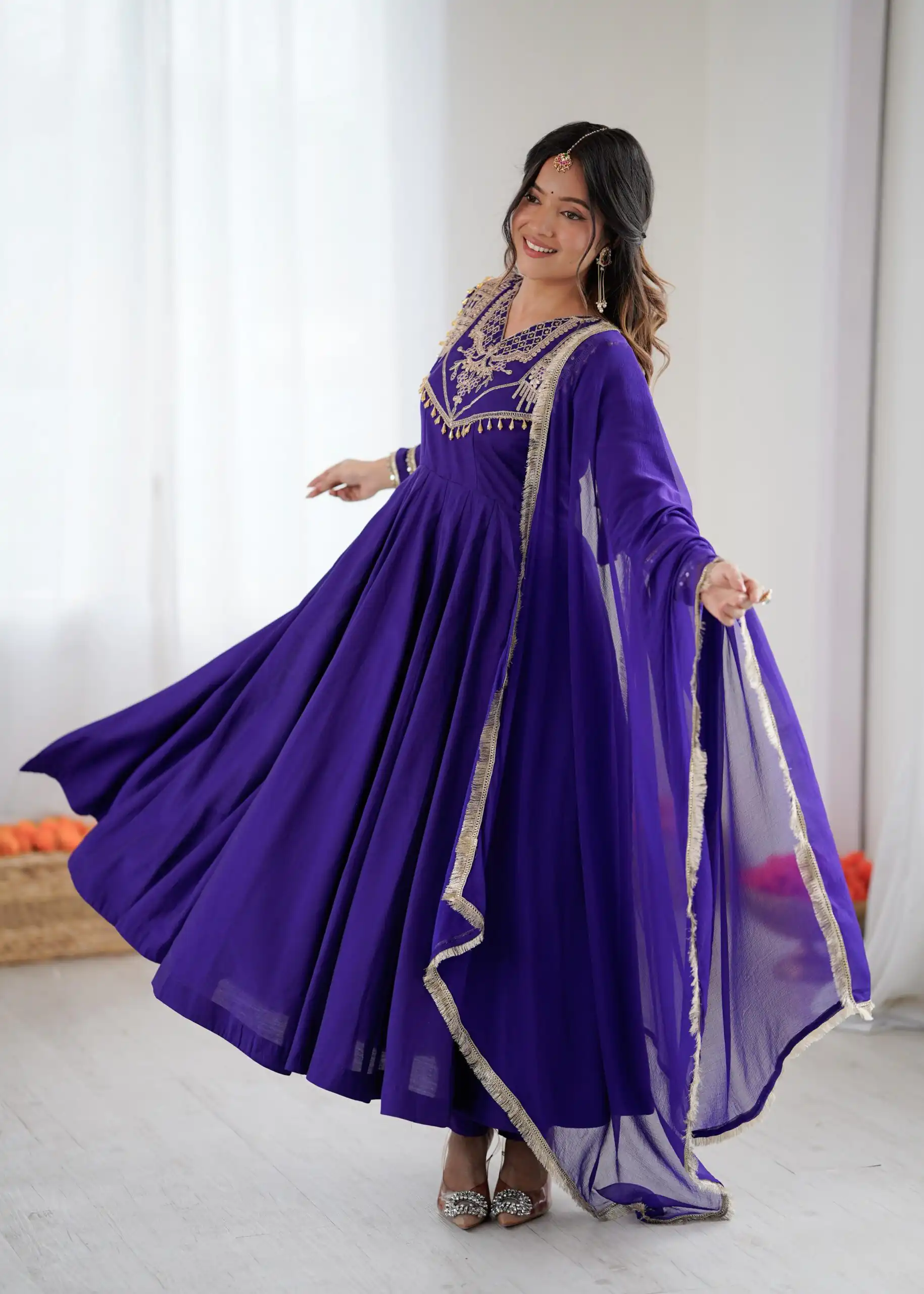 ZSR 3149 Purple Roman silk Gown Perfect for Wedding, Party, Sangeet, Haldi, Lohri – . Introductory Price ₹2099. Delivery 4-6 Working Days. Shop now. | Gowns, Bollywood Gowns, Creative Gowns, Designer Gowns, Embroidered Gowns, Party Wear Gowns