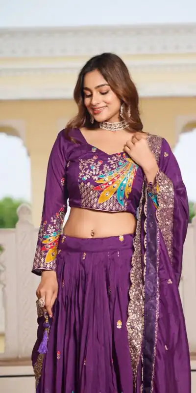 Ram 113 Purple Color Vichitra Lehenga Choli with Embroidery Work. Exclusive Offer ₹3099. Delivery 4-6 Working Days. Shop now. | Lehenga, Bollywood Lehenga, Creative Lehenga, Designer Lehenga, Embroidered Lehenga, Party Wear Lehenga