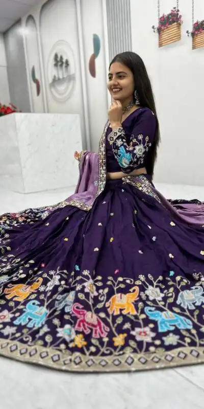 PC 545 Purple Vichitra Silk Lehenga Choli with Lace Border & Lace Work. Special Price ₹3249. Delivery 4-6 Working Days. Shop now. | Lehenga, Bollywood Lehenga, Creative Lehenga, Designer Lehenga, Embroidered Lehenga, Party Wear Lehenga