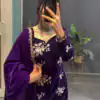Purple Viscose Velvet Thread Work Salwar Suit