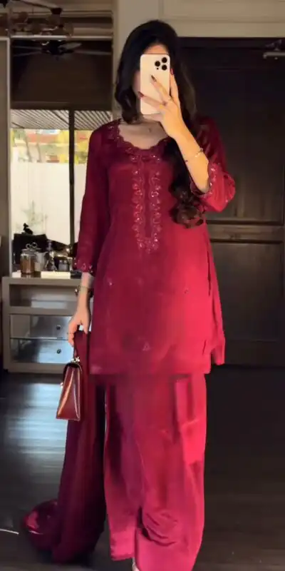 TC 5868 Red Chinon silk Salwar Suit. Perfect for Wedding, Party, Bridal Wear, Makar Sankranti, Karwa Chauth – R Affordable Price ₹1949. Delivery 4-6 Wor | Jump Suits, Tops & Bottoms, Track Suits, Trendy Wear, Salwar suit, Designer Suits, Casual Suits, Creative suits, Palazzo Suits, Party Wear Suits, Patiala Suits, Straight Suits