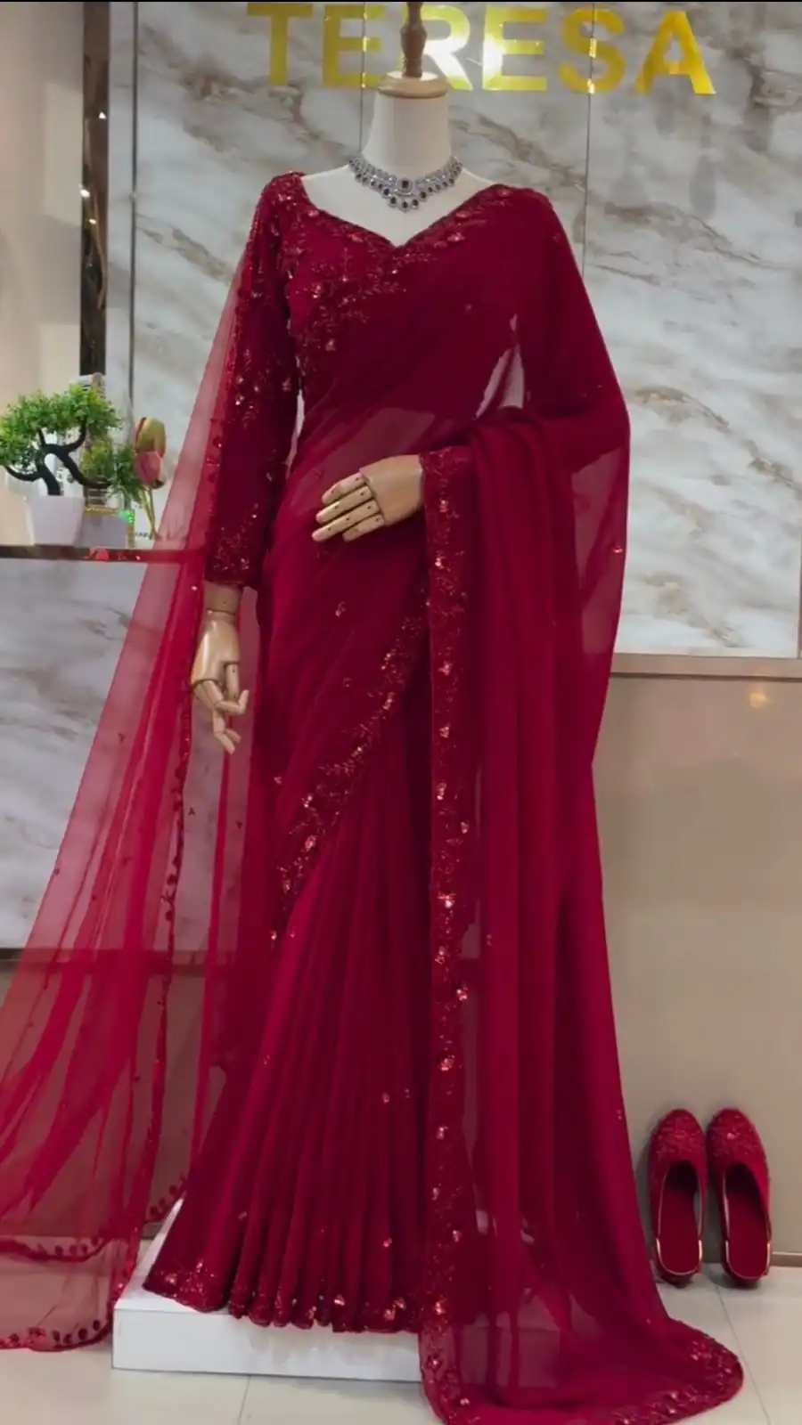 KD 617 Red in Faux Georgette Embroidery Work Saree . Wedding, Party, Festive, Events Special Price ₹1999. Delivery 4-6 Working Days. Shop now. | Sarees, Bollywood Sarees, Creative Sarees, Designer Sarees, Embroidered Sarees, Ethnic Saree, Modern Digital sarees, Party Wear Sarees