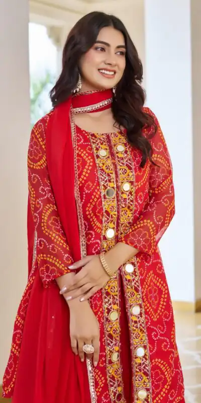 Ram 148 Red in Georgette Badhani print Embroidery Work & Mirror Work Salwar Suit . Exclusive Offer ₹2149. Delivery 4-6 Working Days. Shop now. | Jump Suits, Tops & Bottoms, Track Suits, Trendy Wear, Salwar suit, Designer Suits, Casual Suits, Creative suits, Palazzo Suits, Party Wear Suits, Patiala Suits, Straight Suits