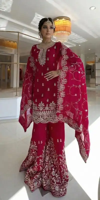 SRK 5319 Red in Organza Silk Embroidery Work & Lace Work Salwar Suit . Now at just ₹2549. Delivery 4-6 Working Days. Shop now. | Jump Suits, Tops & Bottoms, Track Suits, Trendy Wear, Salwar suit, Designer Suits, Casual Suits, Creative suits, Palazzo Suits, Party Wear Suits, Patiala Suits, Straight Suits