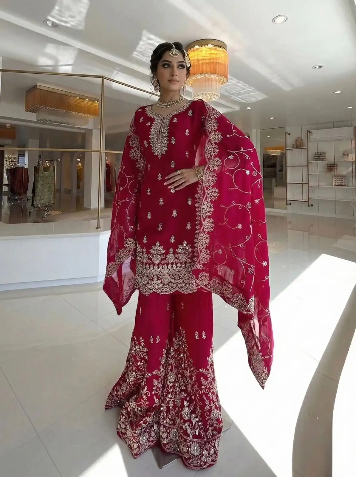 SRK 5319 Red in Organza Silk Embroidery Work & Lace Work Salwar Suit . Now at just ₹2549. Delivery 4-6 Working Days. Shop now. | Jump Suits, Tops & Bottoms, Track Suits, Trendy Wear, Salwar suit, Designer Suits, Casual Suits, Creative suits, Palazzo Suits, Party Wear Suits, Patiala Suits, Straight Suits