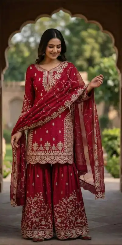 SRK 5319 Red in Organza Silk Embroidery Work & Lace Work Salwar Suit . Now at just ₹2549. Delivery 4-6 Working Days. Shop now. | Jump Suits, Tops & Bottoms, Track Suits, Trendy Wear, Salwar suit, Designer Suits, Casual Suits, Creative suits, Palazzo Suits, Party Wear Suits, Patiala Suits, Straight Suits
