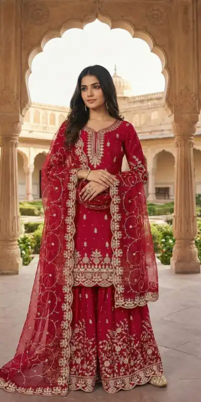 SRK 5319 Red in Organza Silk Embroidery Work & Lace Work Salwar Suit . Now at just ₹2549. Delivery 4-6 Working Days. Shop now. | Jump Suits, Tops & Bottoms, Track Suits, Trendy Wear, Salwar suit, Designer Suits, Casual Suits, Creative suits, Palazzo Suits, Party Wear Suits, Patiala Suits, Straight Suits