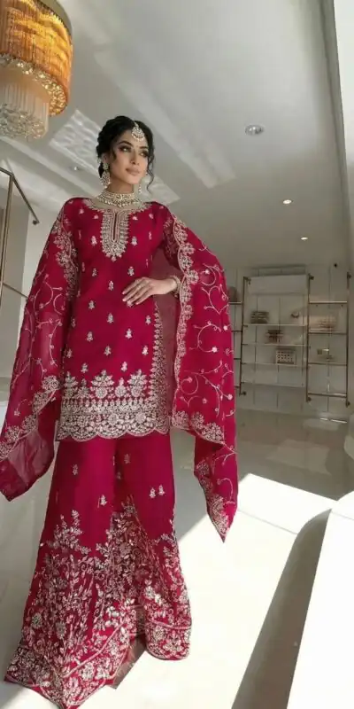 SRK 5319 Red in Organza Silk Embroidery Work & Lace Work Salwar Suit . Now at just ₹2549. Delivery 4-6 Working Days. Shop now. | Jump Suits, Tops & Bottoms, Track Suits, Trendy Wear, Salwar suit, Designer Suits, Casual Suits, Creative suits, Palazzo Suits, Party Wear Suits, Patiala Suits, Straight Suits