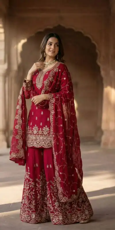 SRK 5319 Red in Organza Silk Embroidery Work & Lace Work Salwar Suit . Now at just ₹2549. Delivery 4-6 Working Days. Shop now. | Jump Suits, Tops & Bottoms, Track Suits, Trendy Wear, Salwar suit, Designer Suits, Casual Suits, Creative suits, Palazzo Suits, Party Wear Suits, Patiala Suits, Straight Suits