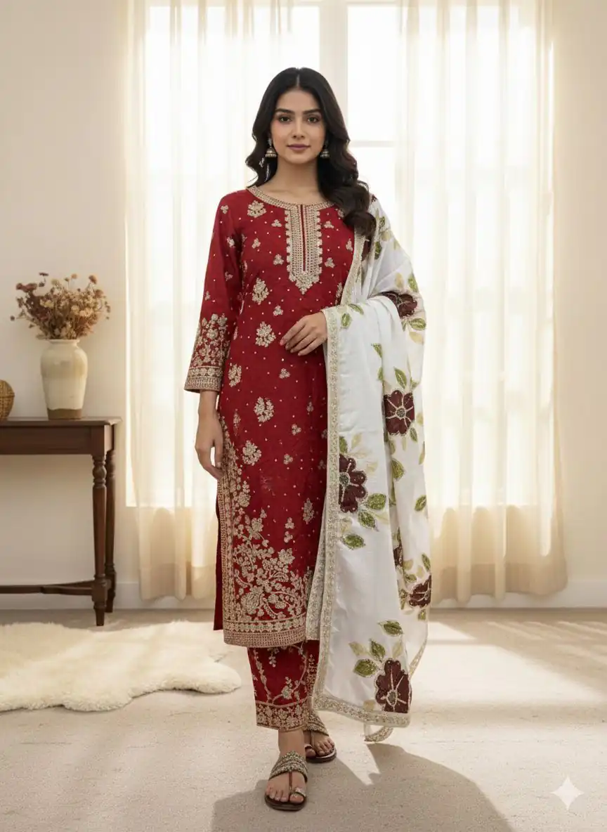 SRK 5315 Red Organza SILK Salwar Suit Perfect for Wedding, Party, Lohri, Ethnic Day, Eid – . Affordable Price ₹2499. Delivery 4-6 Working Days. | Jump Suits, Tops & Bottoms, Track Suits, Trendy Wear, Salwar suit, Designer Suits, Casual Suits, Creative suits, Palazzo Suits, Party Wear Suits, Patiala Suits, Straight Suits