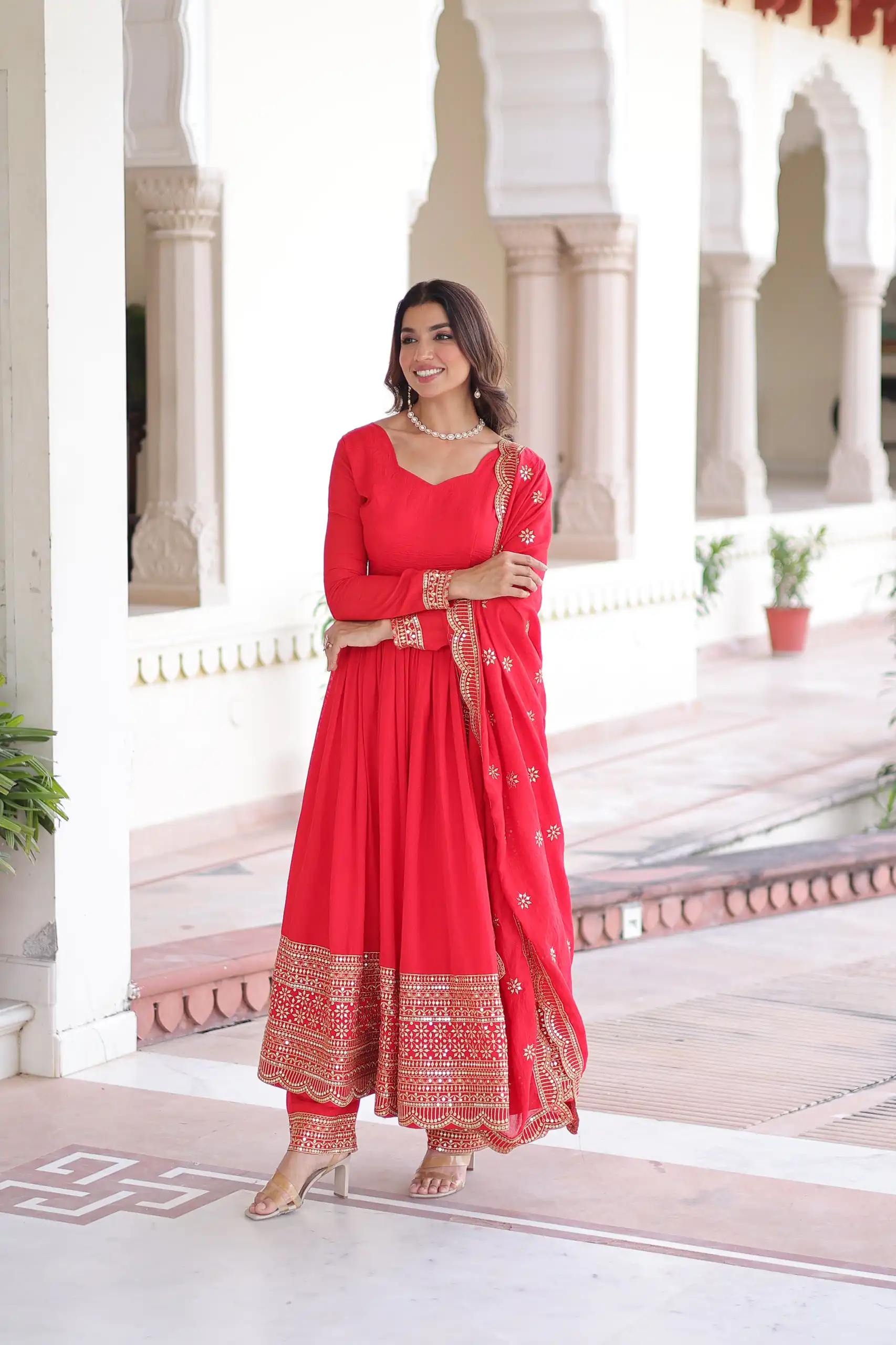 KA 1209 Red Vichitra Silk Gown with Embroidery Work & Sequins Work. Get it for ₹2499. Delivery 4-6 Working Days. Shop now. | Gowns, Bollywood Gowns, Creative Gowns, Designer Gowns, Embroidered Gowns, Party Wear Gowns