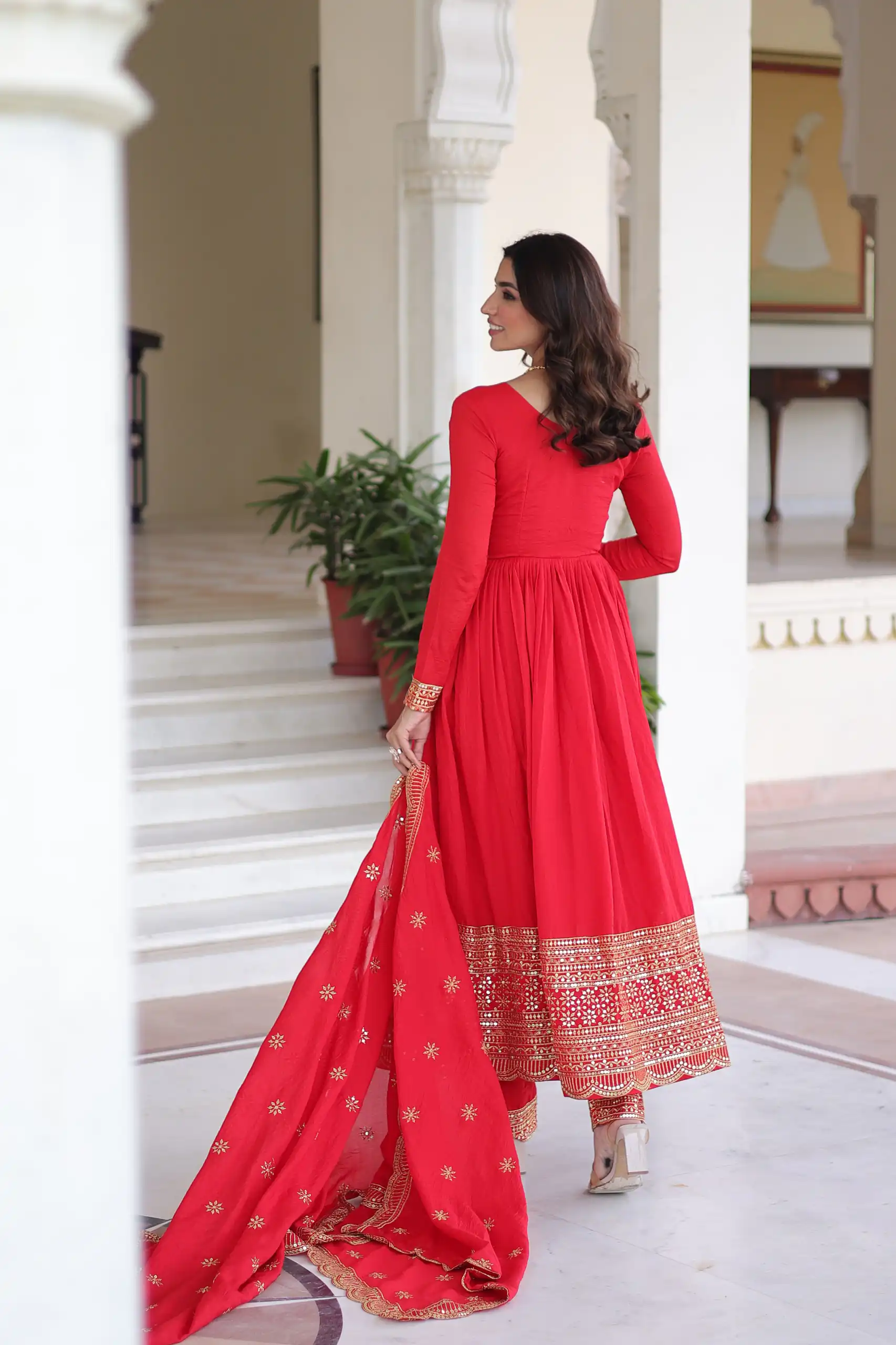 KA 1209 Red Vichitra Silk Gown with Embroidery Work & Sequins Work. Get it for ₹2499. Delivery 4-6 Working Days. Shop now. | Gowns, Bollywood Gowns, Creative Gowns, Designer Gowns, Embroidered Gowns, Party Wear Gowns