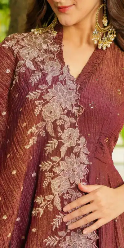 LG 2046 Rust Crunchy Salwar Suit with Embroidery Work. Wedding, Party, Festive, Events, Exclusive Offer ₹2099. Delivery 4-6 Working Days. Shop now. | Jump Suits, Tops & Bottoms, Track Suits, Trendy Wear, Salwar suit, Designer Suits, Casual Suits, Creative suits, Palazzo Suits, Party Wear Suits, Patiala Suits, Straight Suits