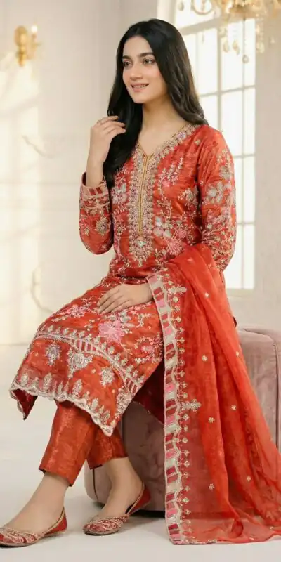 SRK 5321 Rust Crunchy Silk Salwar Suit Perfect for Wedding, Party, Eid, Sangeet, Cultural Events – . Exclusive Offer ₹2499. Delivery 4-6 Working Days. | Jump Suits, Salwar suit, Designer Suits, Casual Suits, Creative suits, Palazzo Suits, Party Wear Suits, Patiala Suits, Straight Suits