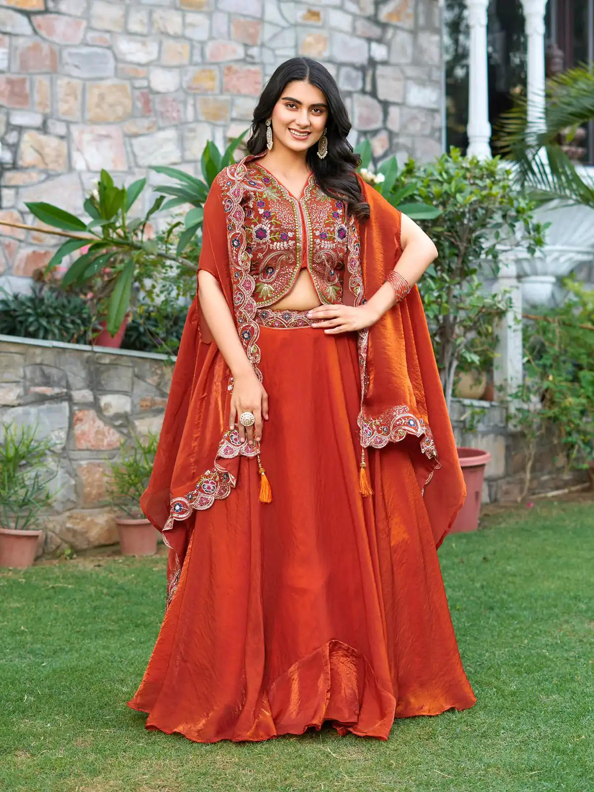 Ram 141 Rust Fendy Silk Lehenga Choli with Embroidery Work. Available at ₹3099 only. Delivery 4-6 Working Days. Shop now. | Lehenga, Bollywood Lehenga, Creative Lehenga, Designer Lehenga, Embroidered Lehenga, Party Wear Lehenga