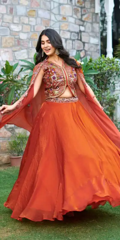 Ram 141 Rust Fendy Silk Lehenga Choli with Embroidery Work. Available at ₹3099 only. Delivery 4-6 Working Days. Shop now. | Lehenga, Bollywood Lehenga, Creative Lehenga, Designer Lehenga, Embroidered Lehenga, Party Wear Lehenga