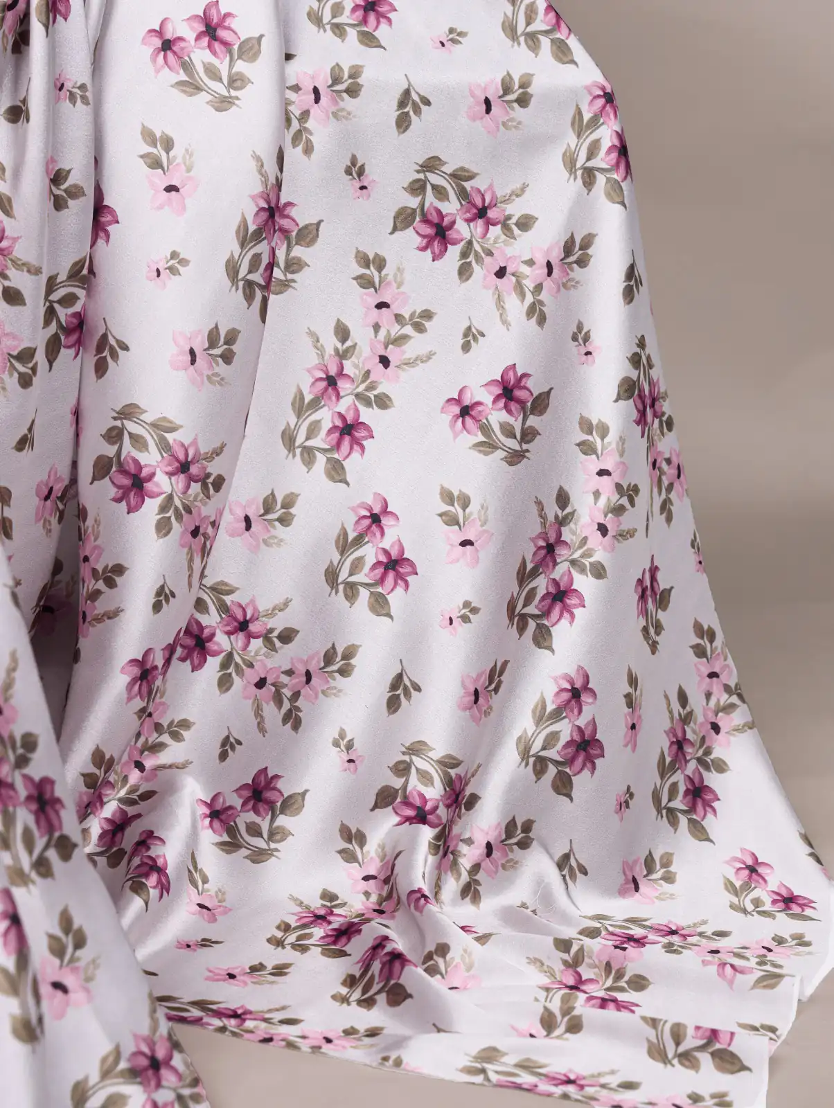 Silver Satin Silk Floral Print Saree - Image 3