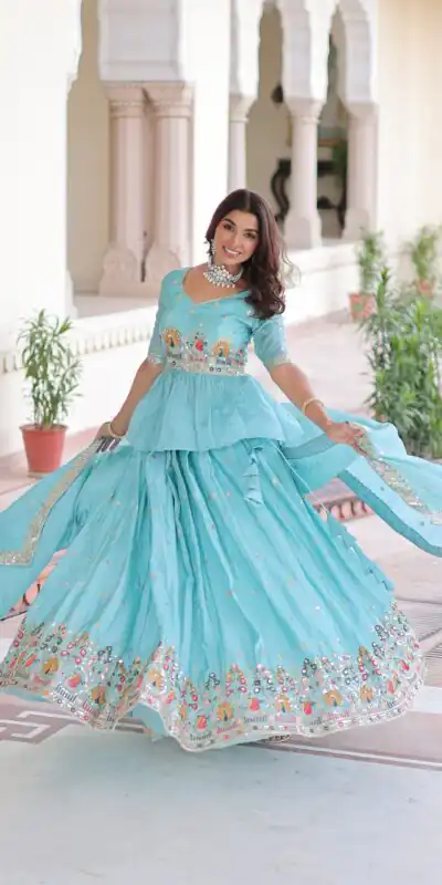KA 5058 Sky Blue in Gold Crush Embroidery Work & Zari Work Lehenga Choli . Special Price ₹2649. Delivery 4-6 Working Days. Shop now. | Lehenga, Bollywood Lehenga, Creative Lehenga, Designer Lehenga, Embroidered Lehenga, Party Wear Lehenga