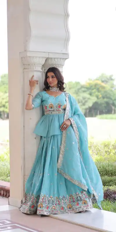 KA 5058 Sky Blue in Gold Crush Embroidery Work & Zari Work Lehenga Choli . Special Price ₹2649. Delivery 4-6 Working Days. Shop now. | Lehenga, Bollywood Lehenga, Creative Lehenga, Designer Lehenga, Embroidered Lehenga, Party Wear Lehenga