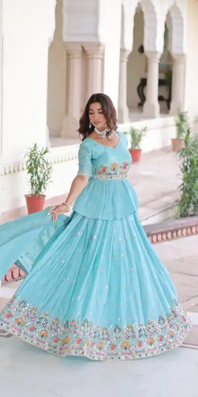 KA 5058 Sky Blue in Gold Crush Embroidery Work & Zari Work Lehenga Choli . Special Price ₹2649. Delivery 4-6 Working Days. Shop now. | Lehenga, Bollywood Lehenga, Creative Lehenga, Designer Lehenga, Embroidered Lehenga, Party Wear Lehenga