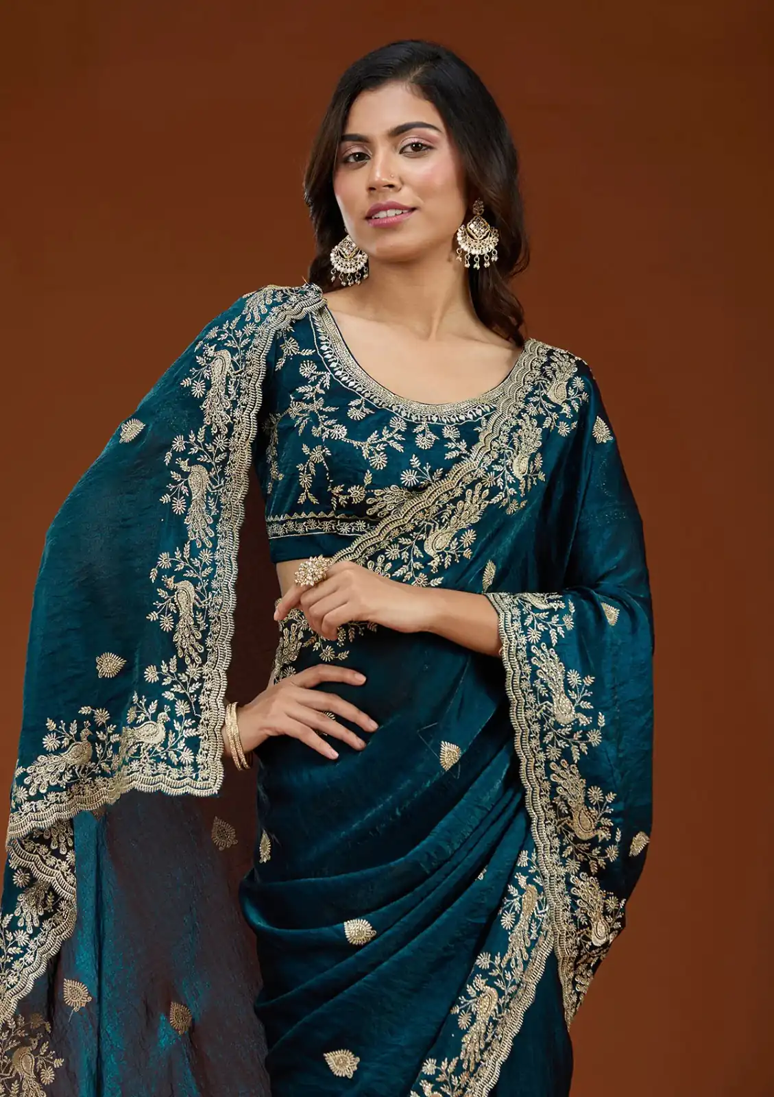 E BT 438 Teal in Fandy Satin Silk mbroidery Work & Zari Work Saree. Special Price ₹1949. Delivery 4-6 Working Days. Shop now. | Sarees, Bollywood Sarees, Creative Sarees, Designer Sarees, Embroidered Sarees, Ethnic Saree, Modern Digital sarees, Party Wear Sarees