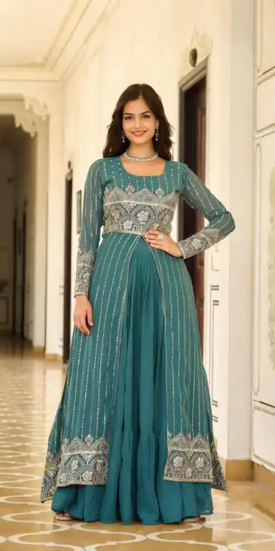 Ram 048 Teal Fox Georgette Lehenga Choli with Embroidery Work. Available at ₹2599 only. Delivery 4-6 Working Days. Shop now. | Lehenga, Bollywood Lehenga, Creative Lehenga, Designer Lehenga, Embroidered Lehenga, Party Wear Lehenga