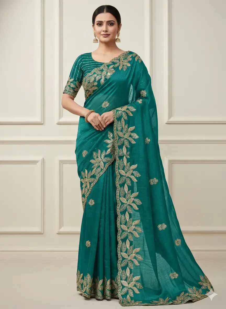 JR 656 Teal Soft Organza Silk Saree Perfect for Wedding, Party, Durga Puja, Baisakhi, Temple Visit – . Affordable Price ₹1799. Delivery 4-6 Working D | Sarees, Bollywood Sarees, Creative Sarees, Designer Sarees, Embroidered Sarees, Ethnic Saree, Modern Digital sarees, Party Wear Sarees