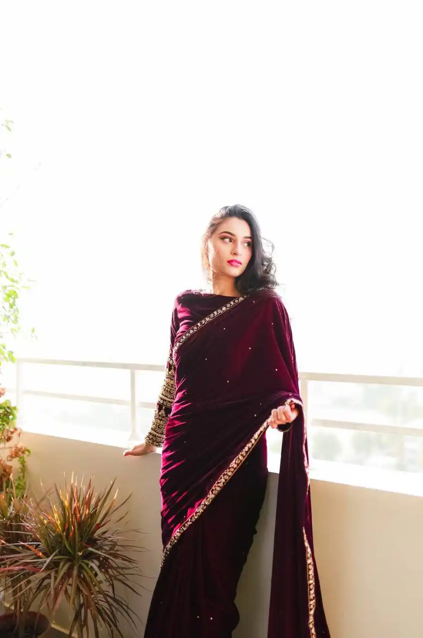 ST 403 Wine in 9000 Velvet Embroidery Work & Lace Work Saree . Introductory Price ₹1999. Delivery 4-6 Working Days. Shop now. | Sarees, Bollywood Sarees, Creative Sarees, Designer Sarees, Embroidered Sarees, Ethnic Saree, Modern Digital sarees, Party Wear Sarees