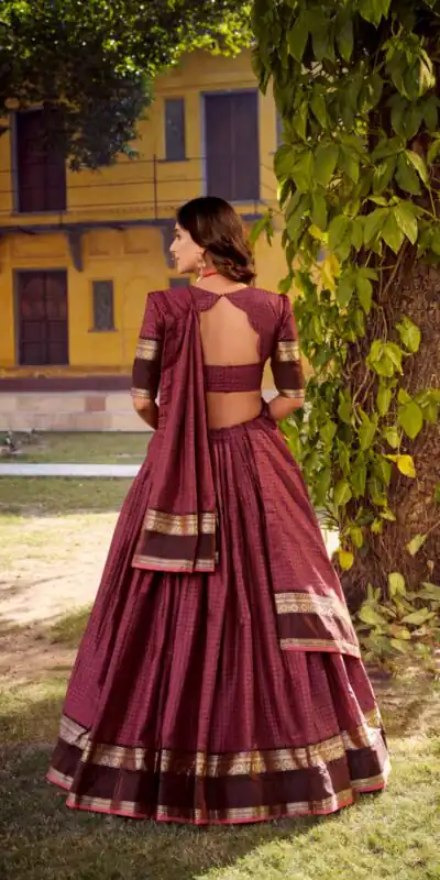 LNB 1900 Wine Color Chettinad Cotton Chex Zari Work Lehenga Choli . Now at just ₹3249. Delivery 4-6 Working Days. Shop now. | Lehenga, Bollywood Lehenga, Creative Lehenga, Designer Lehenga, Embroidered Lehenga, Party Wear Lehenga