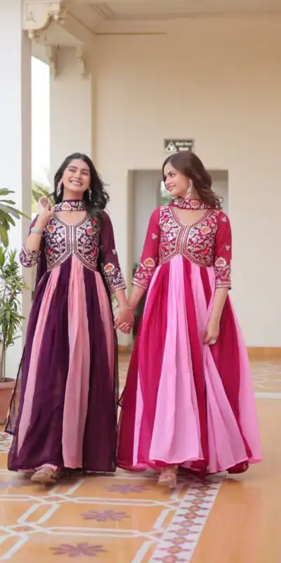 Ram 079 Wine Fox Georgette Gown Perfect for Wedding, Party, Eid, Temple Visit, Pongal – . Best Price ₹2049. Delivery 4-6 Working Days. Shop now. | Gowns, Bollywood Gowns, Creative Gowns, Designer Gowns, Embroidered Gowns, Party Wear Gowns