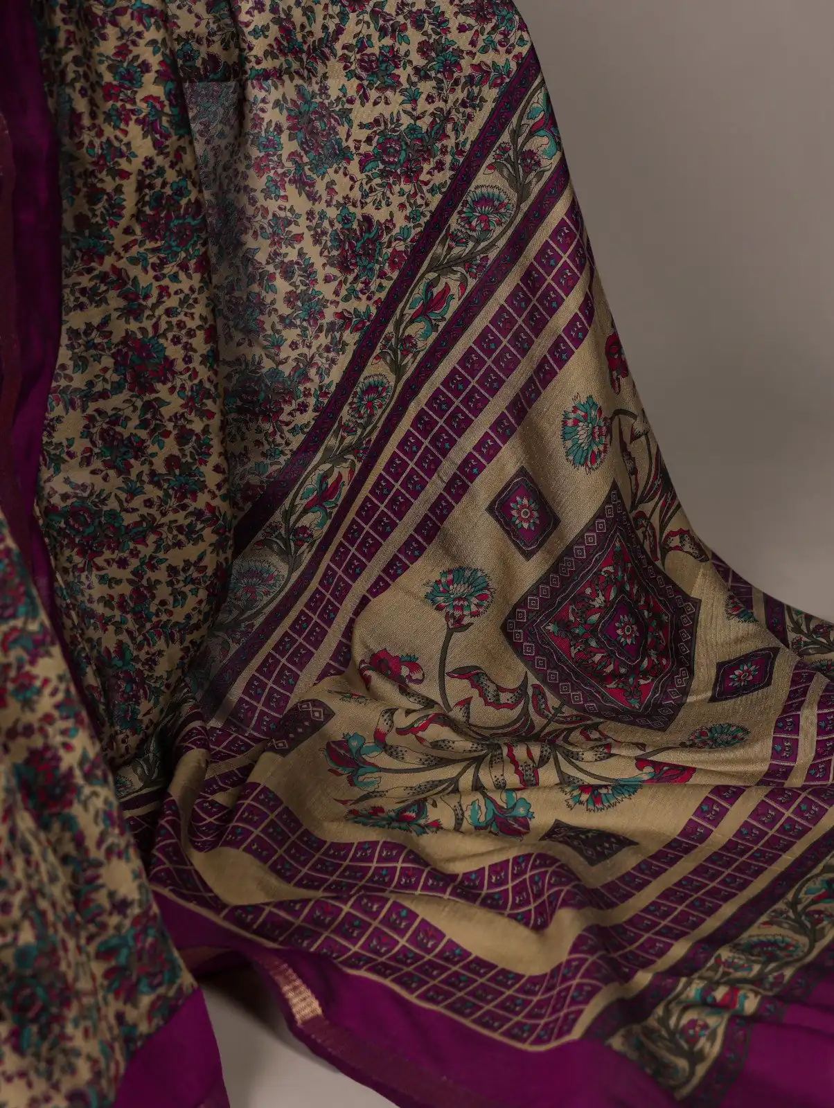 Wine Polyester Viscose Chanderi Zari Work Saree - Image 3