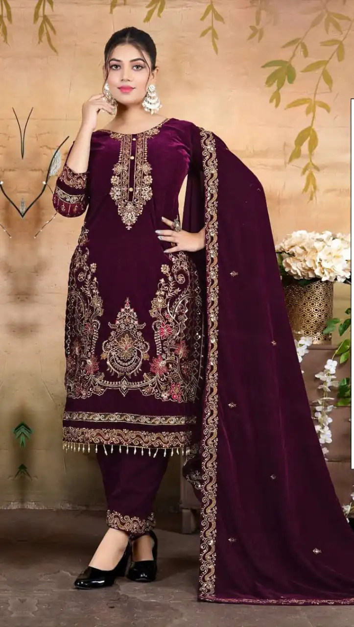 FC 1198 Wine Velvet Salwar Suit with Embroidery Work & Lace Work. Festive Deal ₹2549. Delivery 4-6 Working Days. Shop now. | Jump Suits, Tops & Bottoms, Track Suits, Trendy Wear, Salwar suit, Designer Suits, Casual Suits, Creative suits, Palazzo Suits, Party Wear Suits, Patiala Suits, Straight Suits