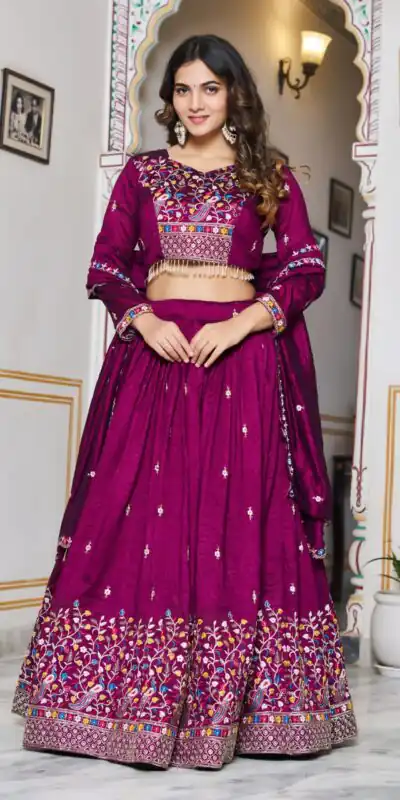 Ram 147 Wine Vichitra Silk Lehenga Choli Perfect for Wedding, Party, Ganesh Chaturthi, Housewarming, Engagement – . Introductory Price ₹3349. Delivery | Lehenga, Bollywood Lehenga, Creative Lehenga, Designer Lehenga, Embroidered Lehenga, Party Wear Lehenga