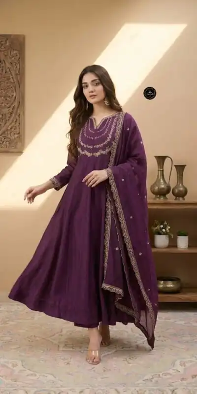 MF 912 Wine Color Vichitra Silk Gown with Sequence Work Designer Work. Get it for ₹1799. Delivery 4-6 Working Days. Shop now. | Gowns, Bollywood Gowns, Creative Gowns, Designer Gowns, Embroidered Gowns, Party Wear Gowns