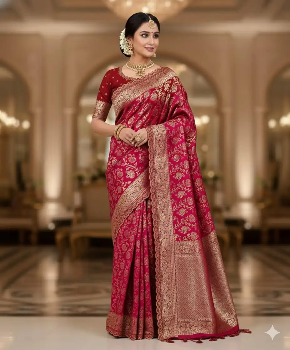 Pink Litchi Silk Embroidery Lace Work Saree