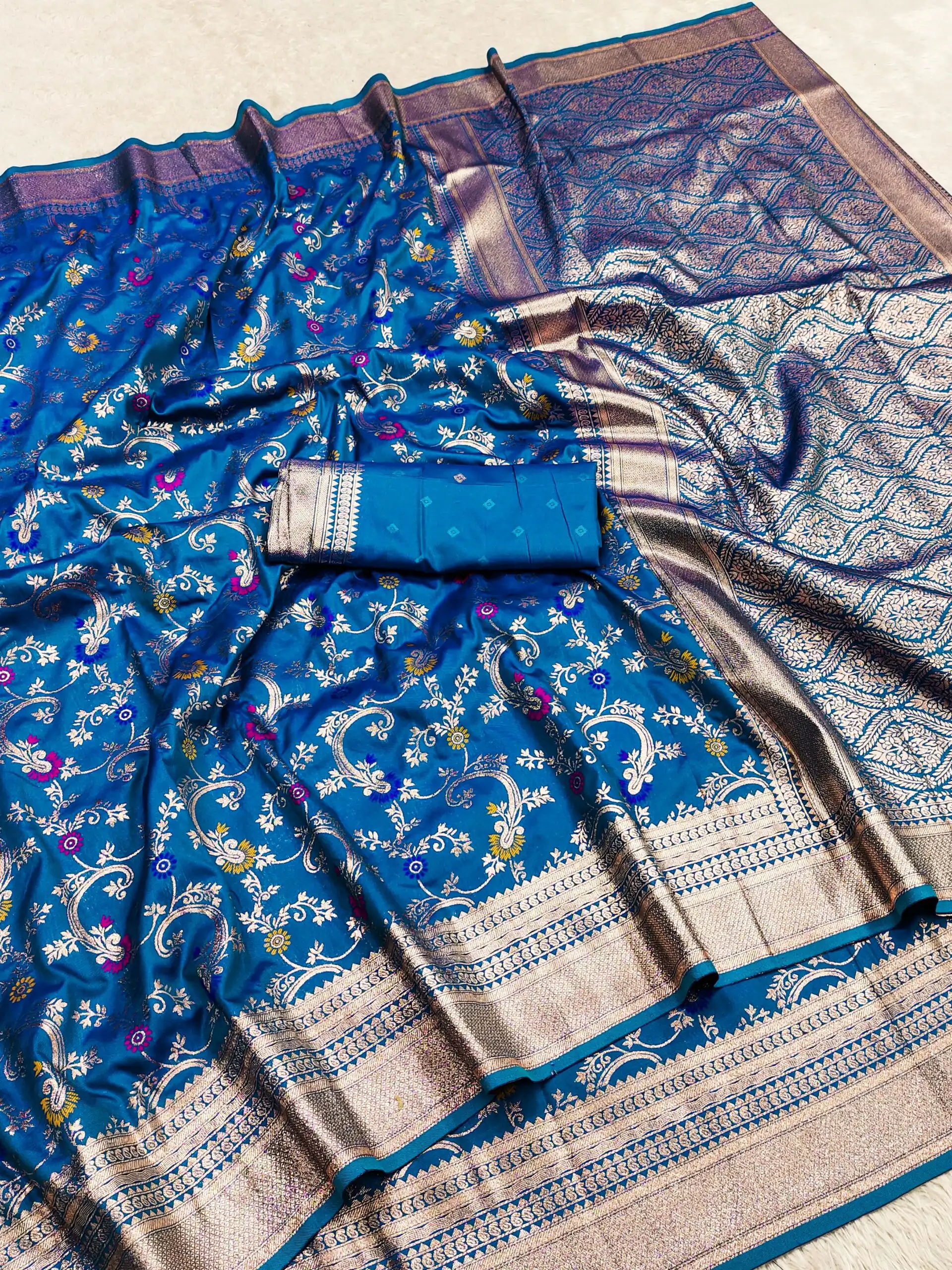 Blue Banarasi Silk With Zari Lace Work Saree