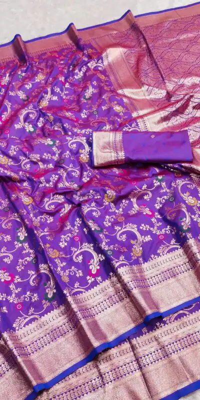 Purple Banarasi Silk With Zari Lace Work Saree