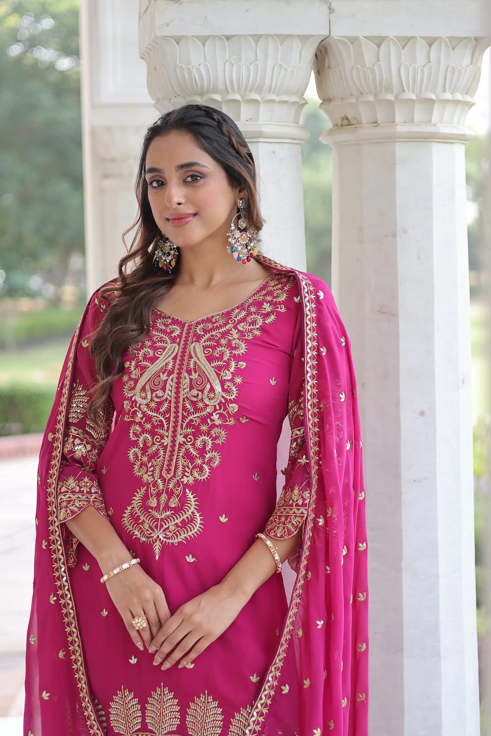 Pink Faux Blooming Embroidered Work Salwar Suit - Image 2