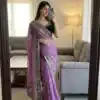 Purple Moss Silk Zari Embroidery Work Saree
