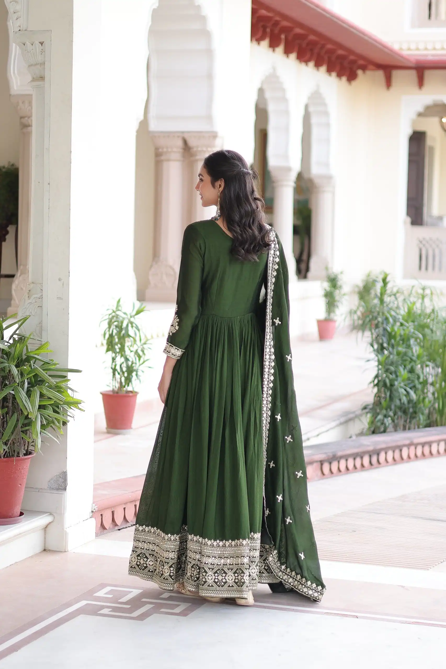 Green Vichitra Silk Embroidery Sequins Work Gown - Image 7