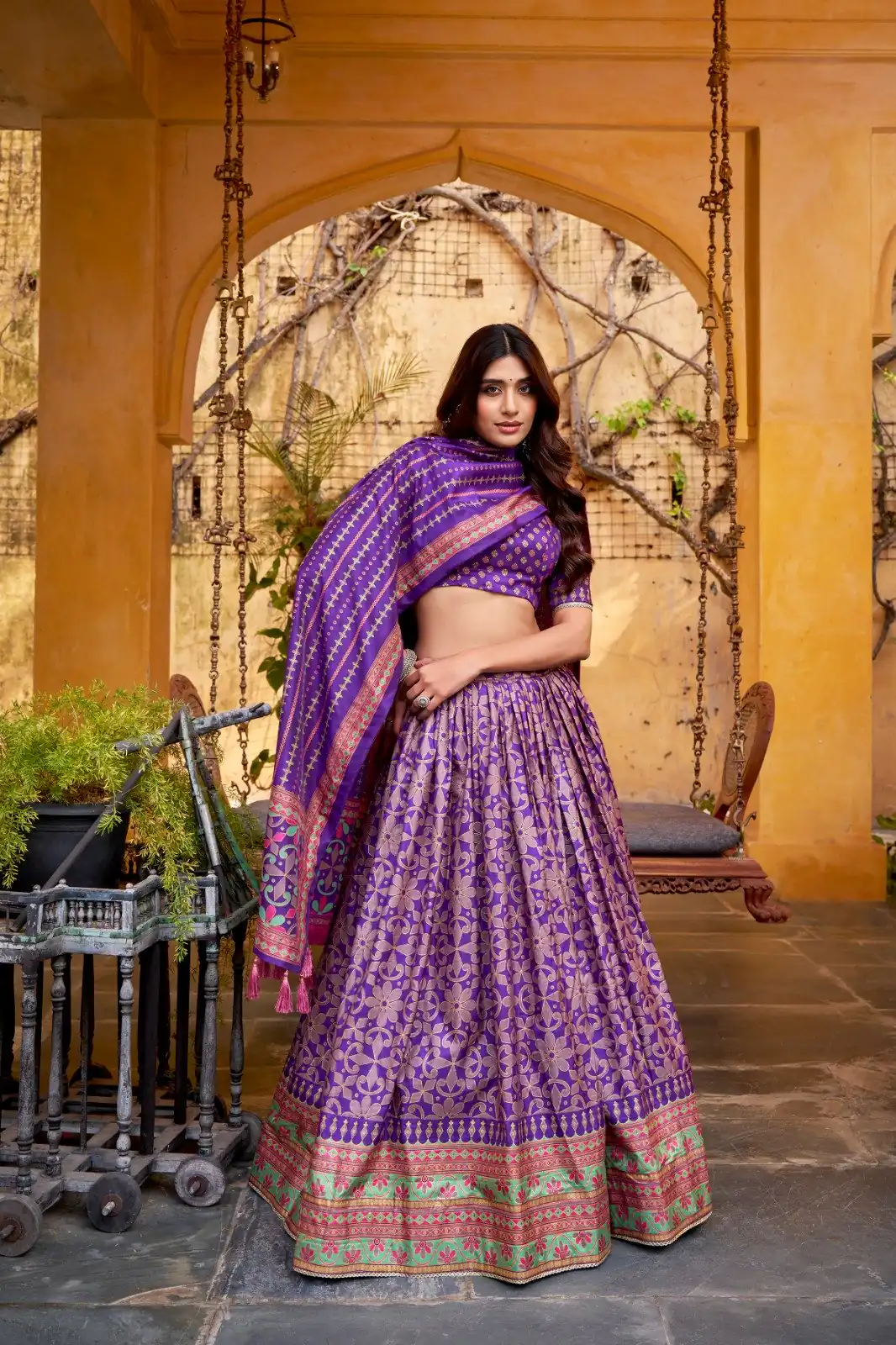 Purple Tasar Silk Gotta Patti Lace Work Lehenga Choli