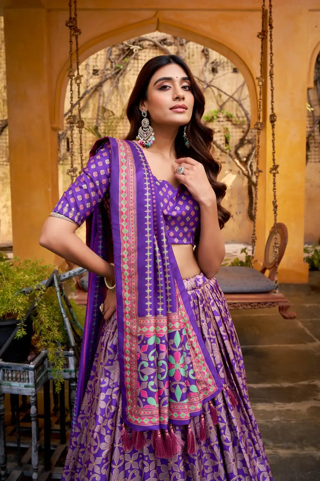 Purple Tasar Silk Gotta Patti Lace Work Lehenga Choli - Image 3